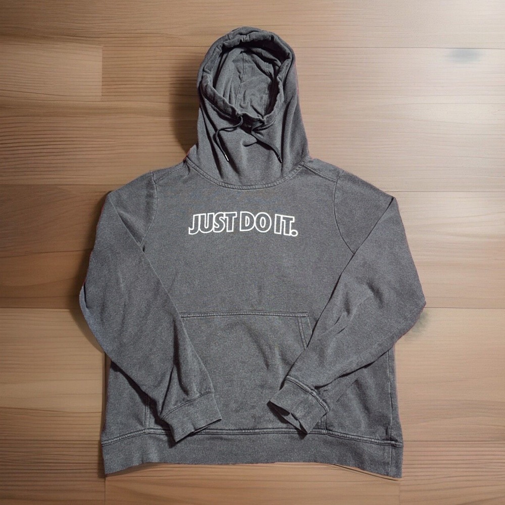 Nike Sweater Faded Black XL Just Do It Pullover Hoodie High Shawl Neck